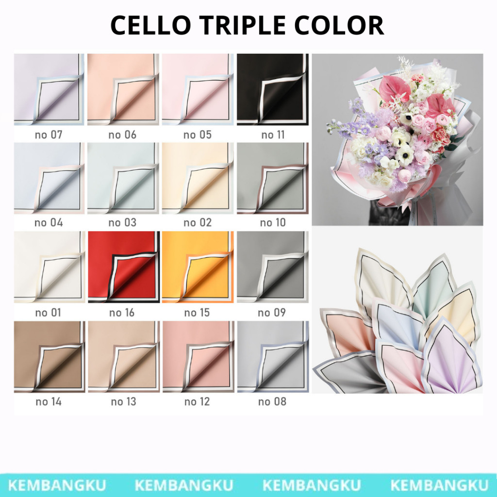 

(pack) kertas buket cellophane triple colors frame flower wrapping isi 20 lembar