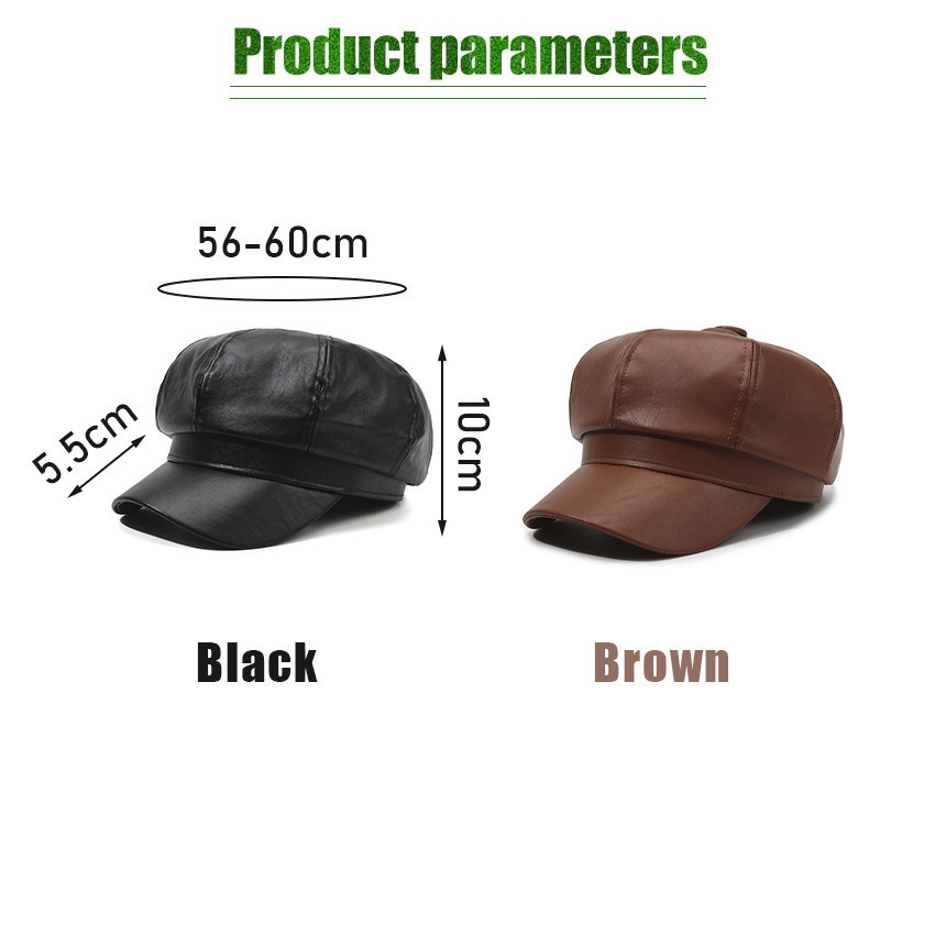 ZENID Topi Beret Kulit Pu Desain Octagonal Gaya Retro / Topi Kulit / Leather Hat / Baret Hat Cap