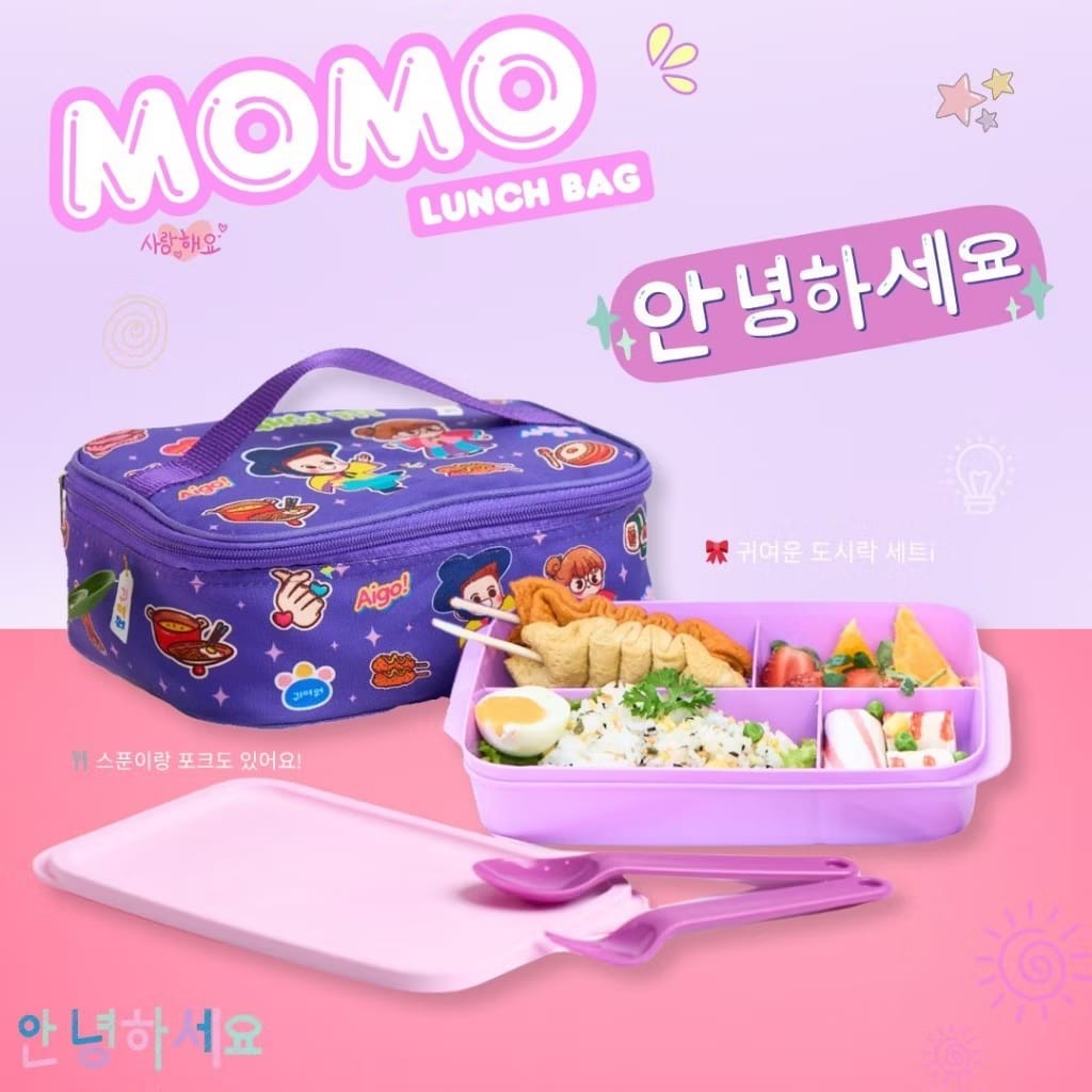 Lunch Box Anak Set Tas Bekal Karakter Lucu 750ml | Tempat Makan Sekolah BPA Free

