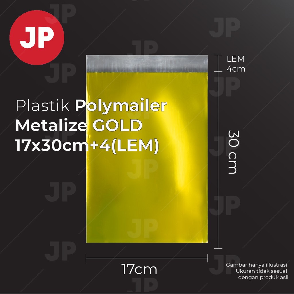 

Plastik Packing Polymailer Metalize GOLD Uk 17x30cm+4(LEM) 1 Pack isi 50 lembar
