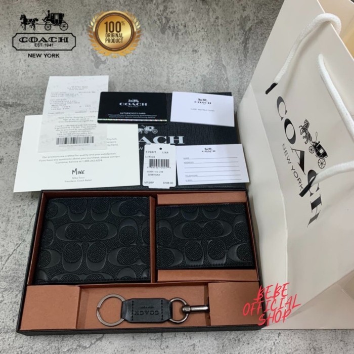 [ORIGINAL] COACH Wallet Pria Embossed Black Card / Dompet Coach