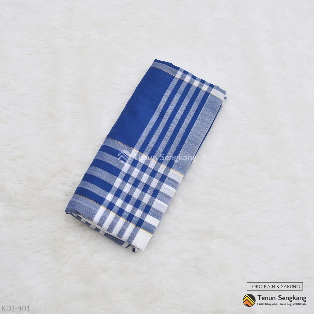 Sarung Bugis Kotak Kadei Besar Sutra Makassar Biru Putih - Tenun Sengkang KDI-401 (Harga Per Pcs)