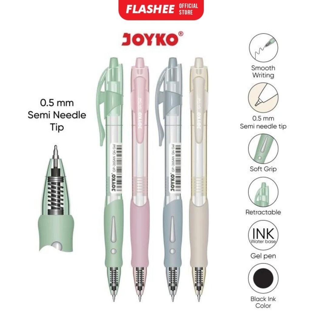 

Flashee Gel Pen Pulpen Pena Joyko GP-265AN Q4 Gel Pen Recretable 0.5 mm 1Pcs