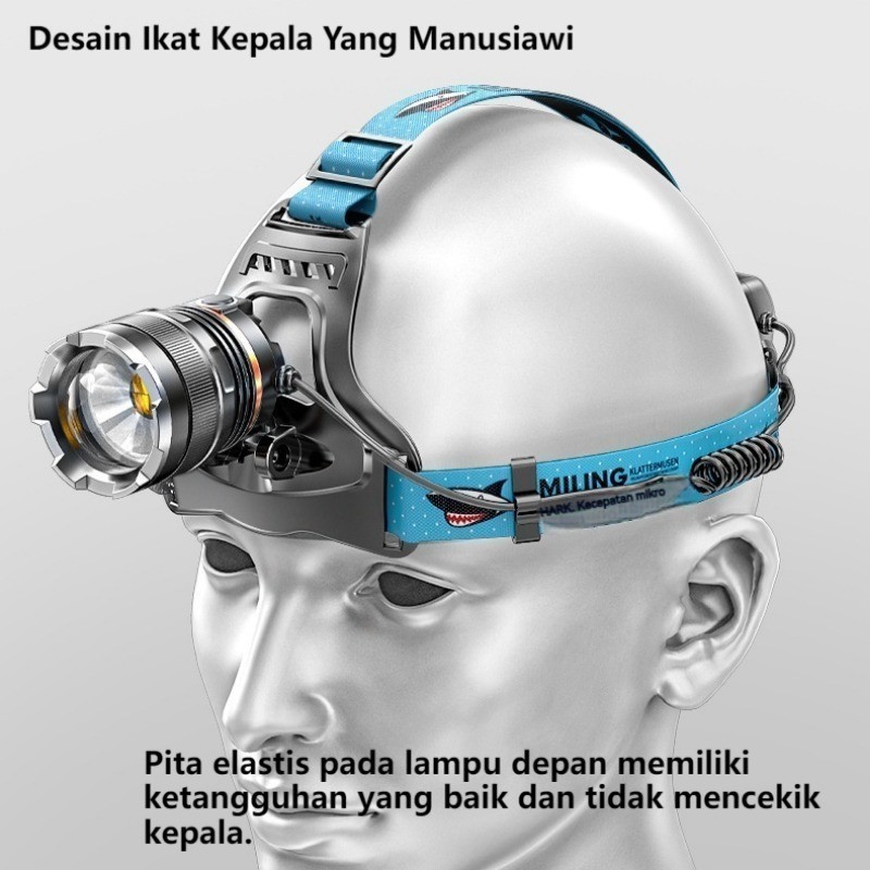 100% AsliSenter Kepala Led/Smiling Shark K225B/Lampu Kepala Led Super Terang/Smiling Shark
