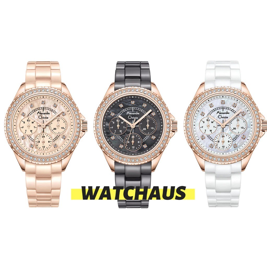 JAM TANGAN WANITA ALEXANDRE CHRISTIE AC2B16 AC 2B16 BFB ANALOG CERAMIC STRAP