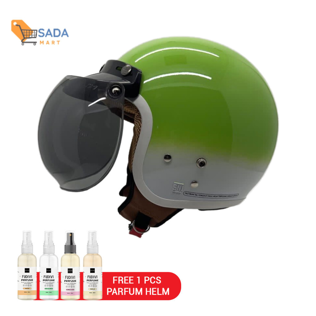 KSY HELM CARGLOSS LIST PUTIH GRADASI WARNA JF-5 ALL SIZE MEDIUM + FUDIVI PARFUM HELM HELMET UNISEX A