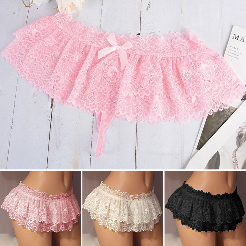 Womens Sexy Cosplay Vintage Pleated Skirt Ultra Short Skirt Cute Nightwear Lace Thongs Panties Linge