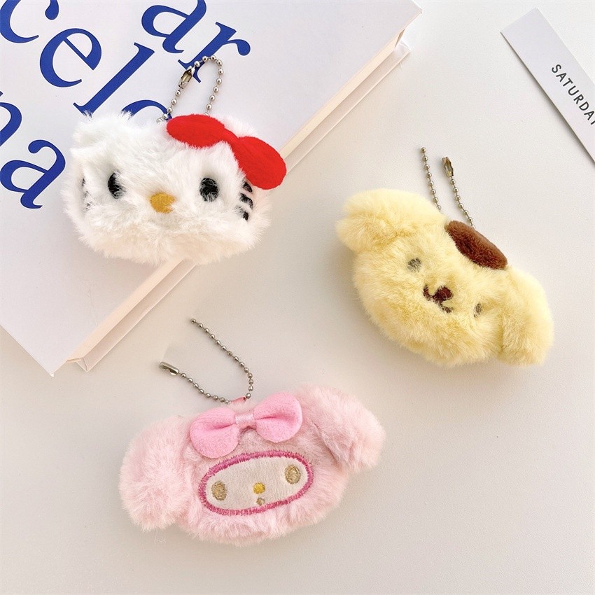 

Sanrio Gantungan Furry Cute Fluffy Aksesories Album Melody CInnamoroll Kuromi Melody Pompompurin Keychain Binder
