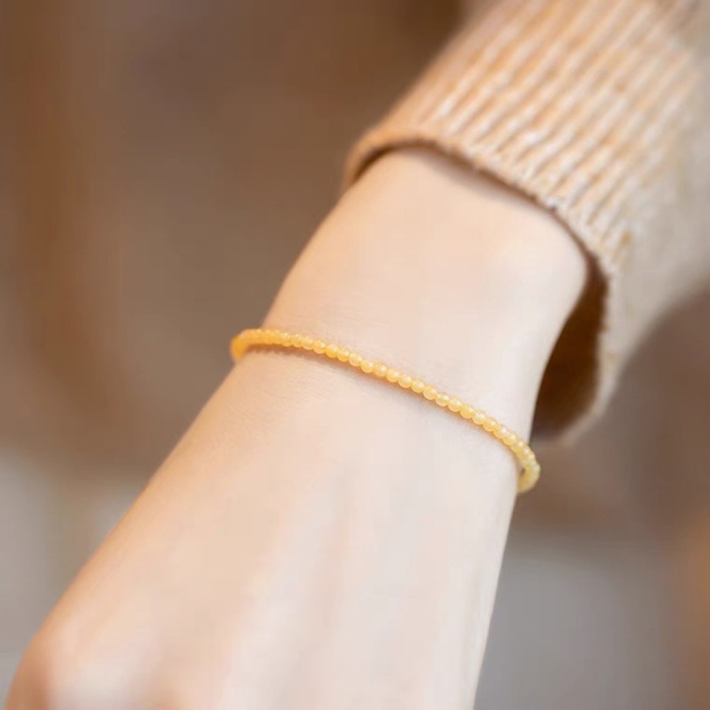 Batu monte  2-3mm Gelang Topaz Yang Halus Gelang Batu Akik Kuning Alami Gelang Batu Keberuntungan