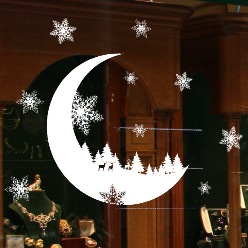 

Christmas Moon Forest Wall Stickers Interior for Home on The Wall Snowflake for Glass Window Room DecorationDecor for The House