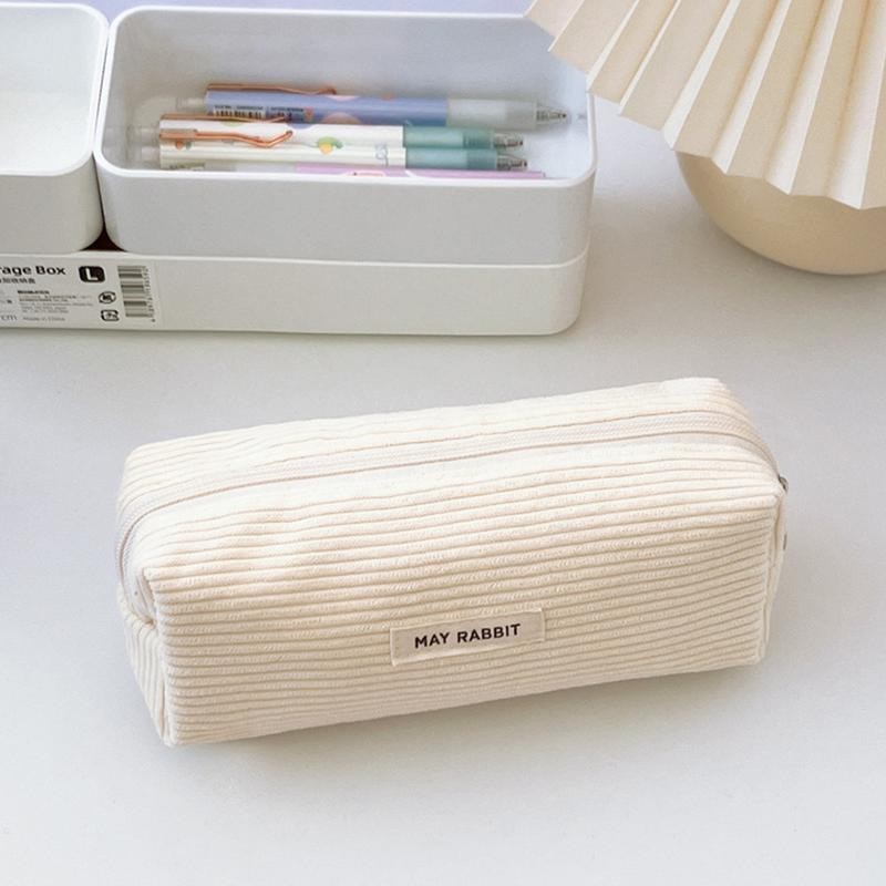 

Cute Beige Corduroy Pencil Case Creative Large Capacity Zipper Pen Bag INS Style Stationery Storage Pouch Office School Supplies