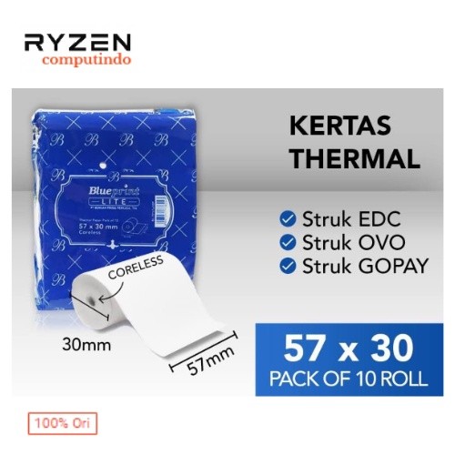 

10 ROLL BLUEPRINT THERMAL LITE 57X30 KERTAS STRUK KASIR 57 X 30