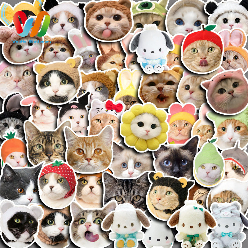 

50-100pcs stiker Emoji Kepala Kucing yang Lucu Kreatif DIY untuk Komputer, Washi, Scrapbooking, Laptop, Alat Tulis, Seni, dan Kerajinan.