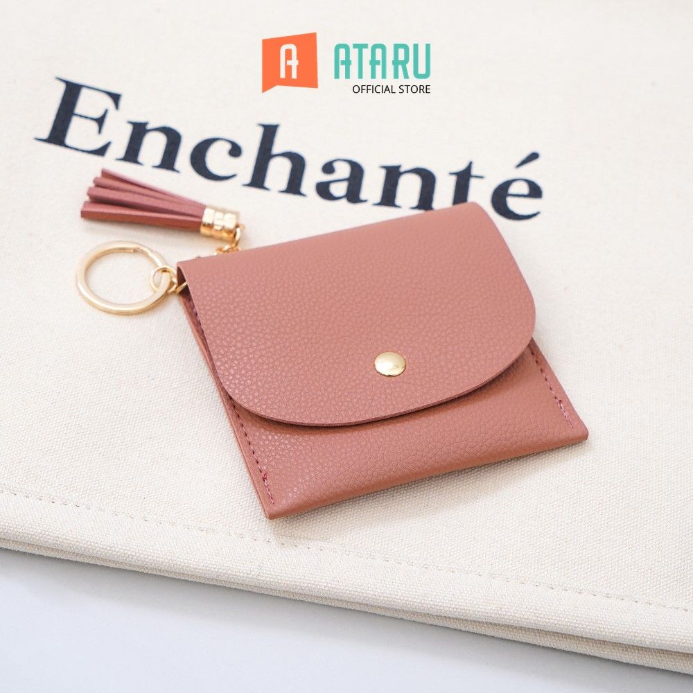 Ataru Dompet Kartu Dengan Tassel Pu - Pink Card Wallet Case Tempat Penyimpanan Id Card Atm Uang Card