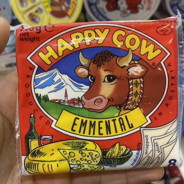 

Happy Cow Cheese Emmental Slices Austria / Keju Happy Cow Emental 8 Slice / 150 grm