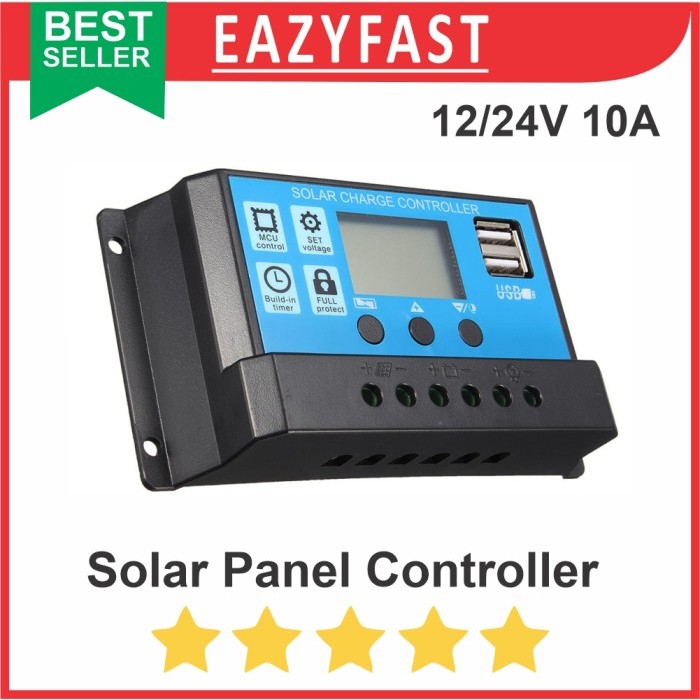 Controller Charger Solar Panel PV Cell Accu Aki Baterai VRLA 12V 24V