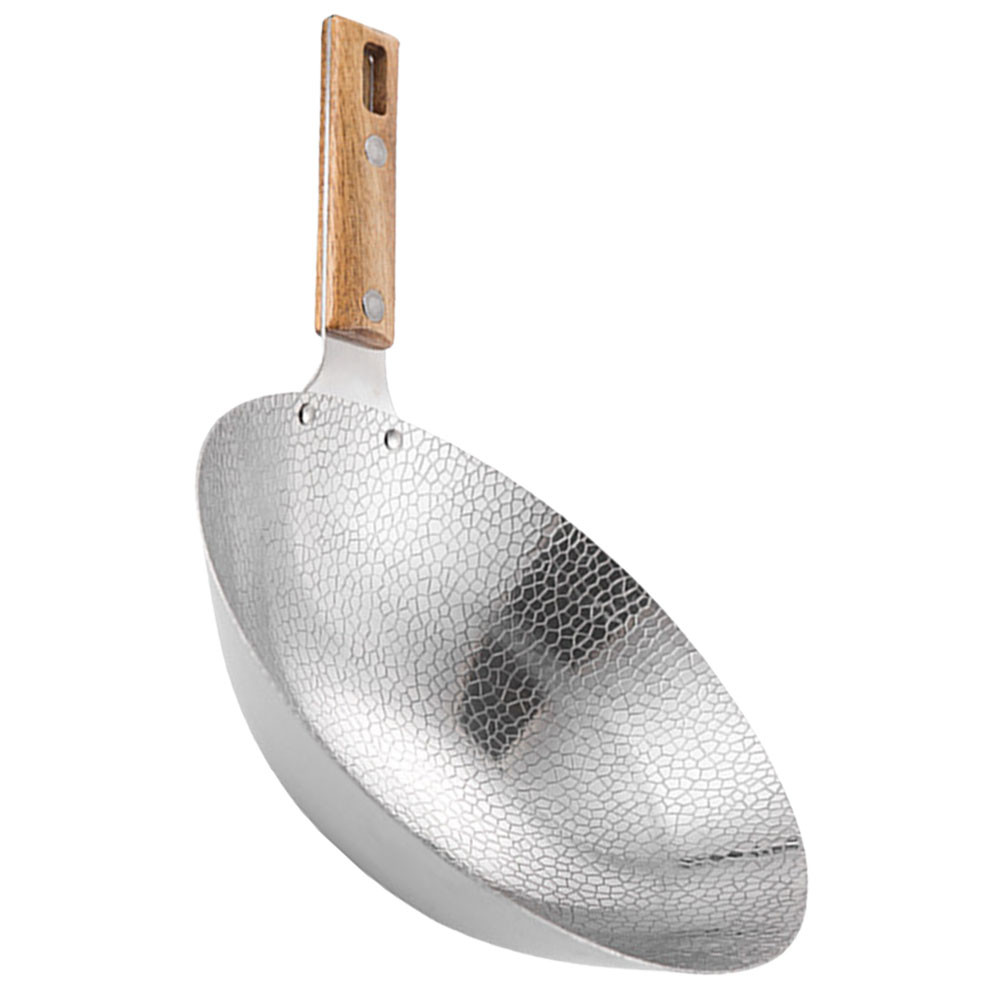 Stainless Steel Griddle Multi-function Wok Handle Stove Vegetable Fry Portable Pan Wood Metal Cookwa