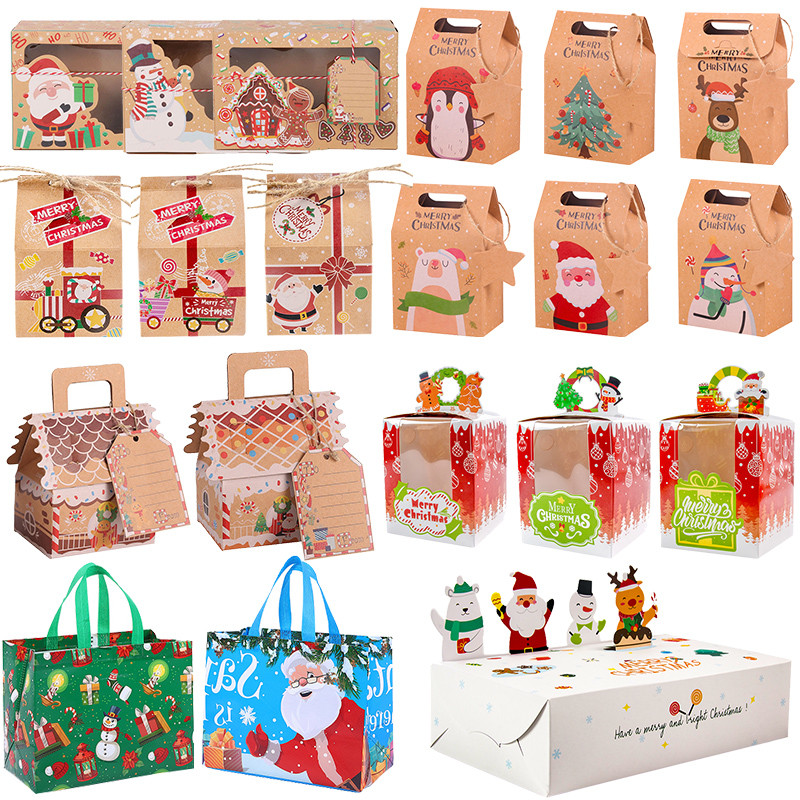 

Various Size Christmas Gift Boxes Kraft Paper/Plastic Candy Cookies Snack Boxes for Xmas New Year Party Biscuit Bag Noel navidad