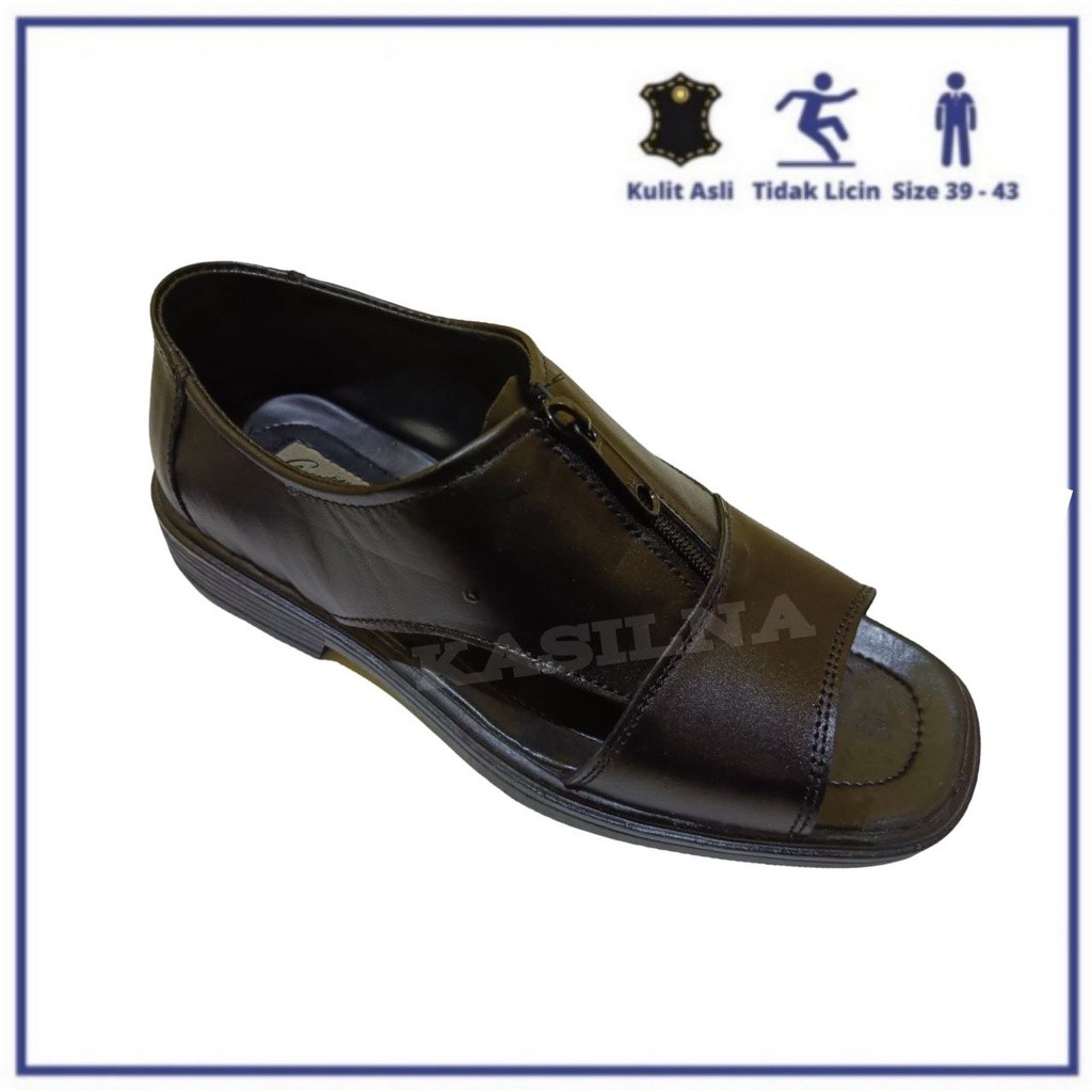 Sandal Sepatu Selop Pria Kulit Asli Sendal Laki-laki Dewasa Casual Original Premium