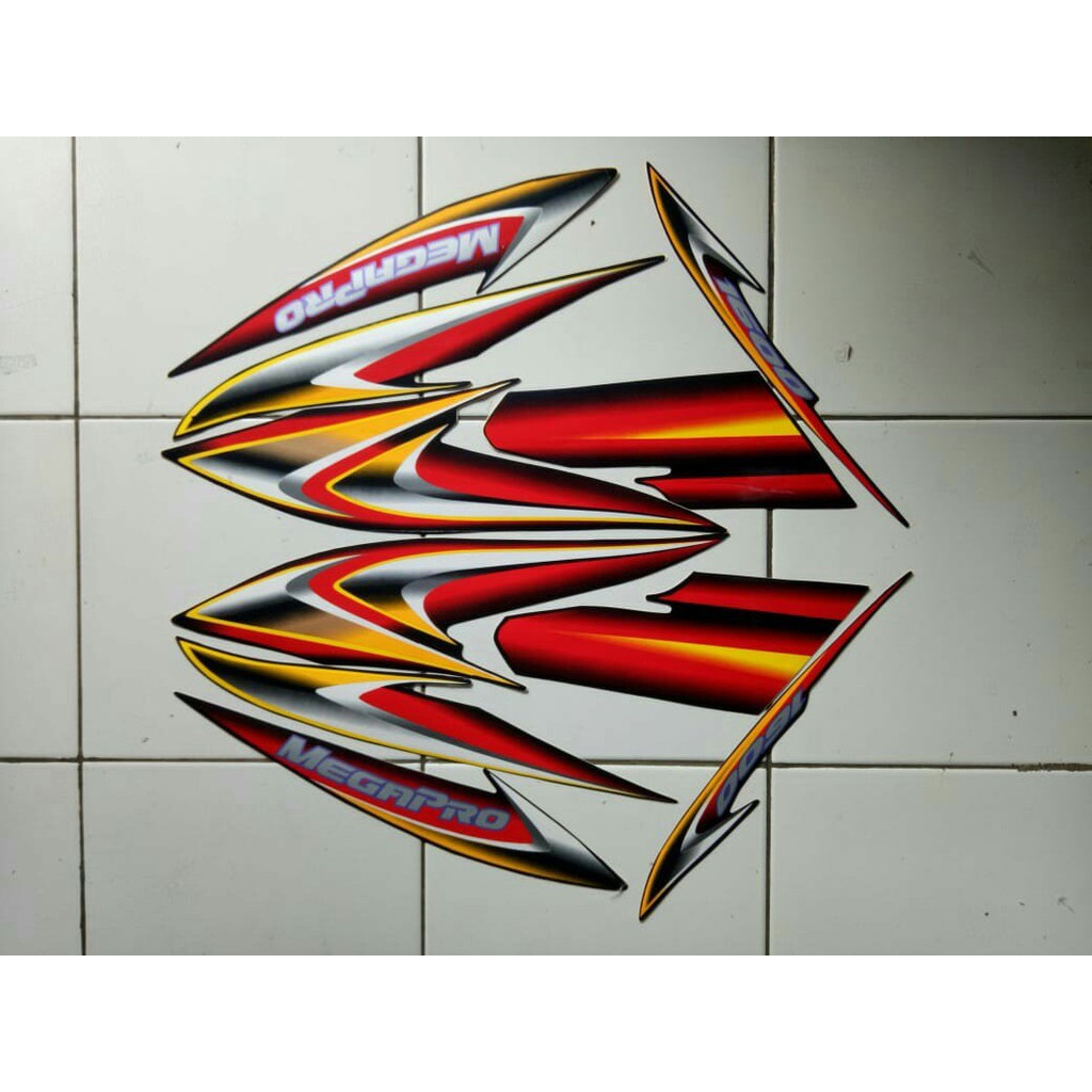 stiker striping lis body motor honda mega pro 2006 hitam merah kualitas terbaik