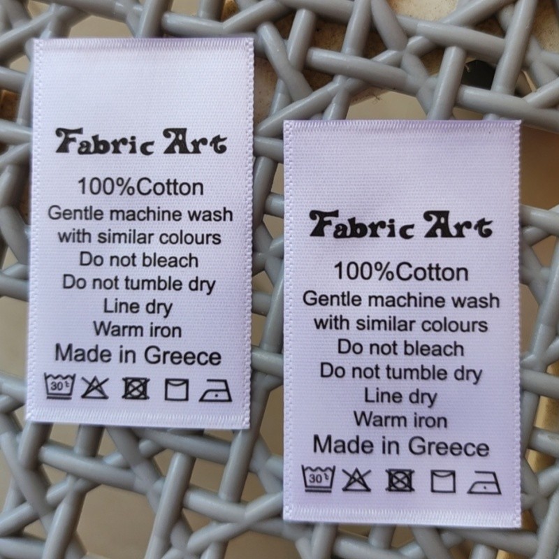 

1000PCS Personalised 100%Cotton Care Label Custom Made in Greece 3 * 5 cm Print Satin Washing Labels