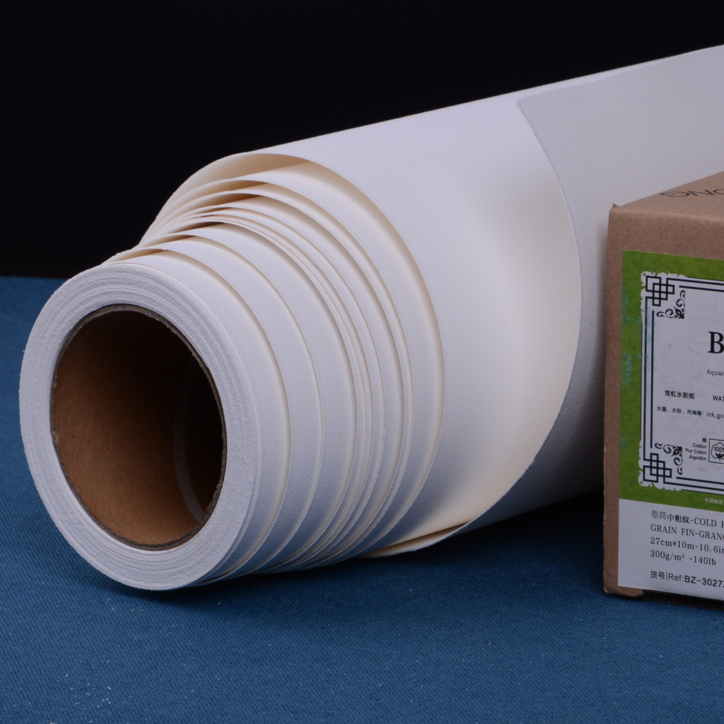 

Baohong Academy Watercolor paper roll 140LB/300GSM 100% cotton 27cm width length 10 meters