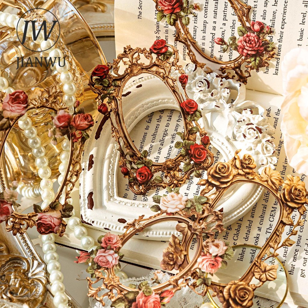 

JIANWU 10 Sheets Flower Mirror Manor Series Vintage Relief Hollow Material Decor Collage Card Creative DIY Journal Stationery