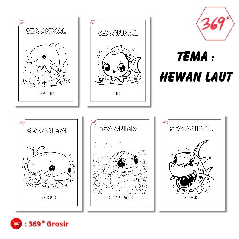 

369 - KERTAS MEWARNAI / COLORING / KERTAS GAMBAR / HEWAN LAUT / IKAN / LUCU / KERTAS MEWARNAI ANAK PAUD TK SD / A4