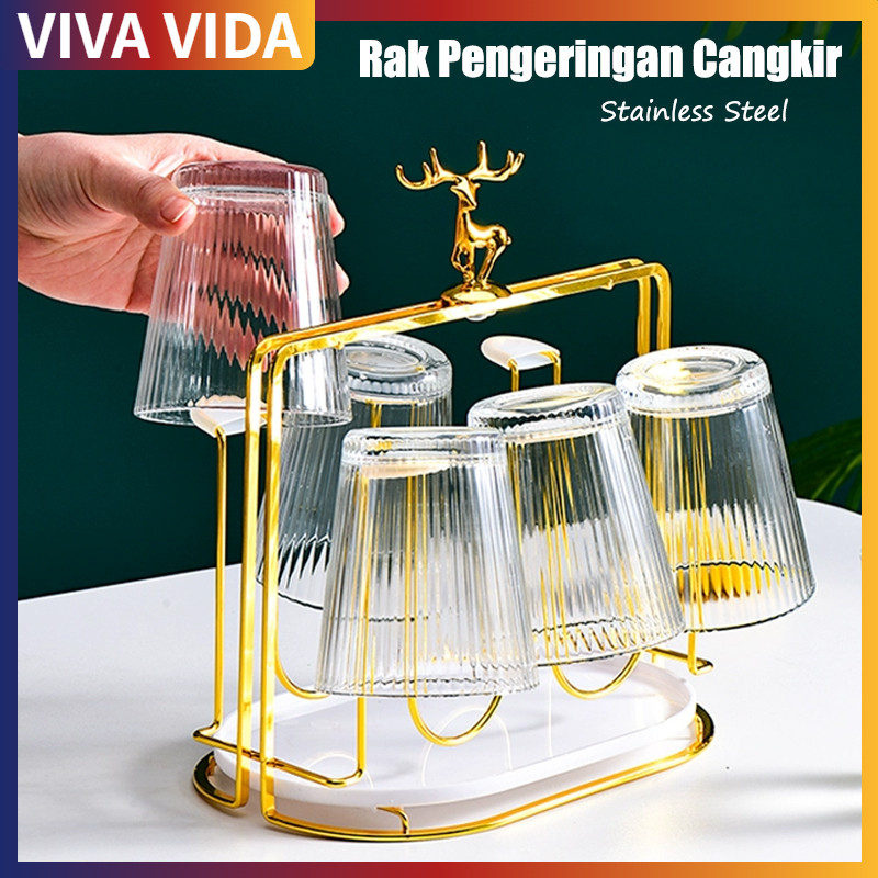 Rak Gelas Stainless /Tempat Gelas / Rak Gelas Estetik Tempat Gelas Rak gelas gantungan gelas mewah b