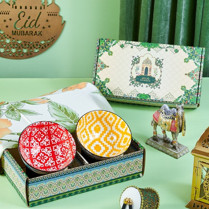 

Best Ramadhan Gift Box Bohemian Ethnic 2 Bowls Ceramic Hamper Parsel Piring