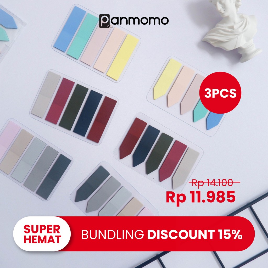 

Panmomo Bundle 3 Pcs Sticky Note Transparan Color Stick Index Page Marker