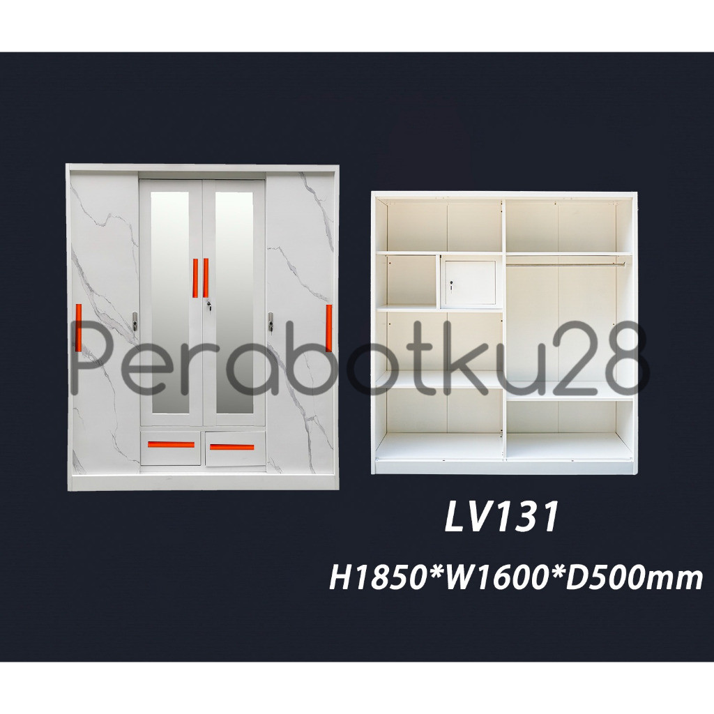 [ PERABOTKU28 ] Lemari Baju Plat Besi Sliding LV-131 - Lemari Baju Sliding 4 Pintu - Medan