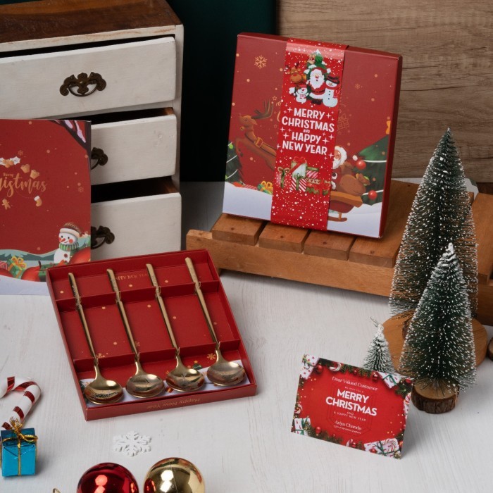 

New Collection PetiteMaison Christmas Spoon with Giftbox / sendok emas kado hampers natal premium - Bulat Natal