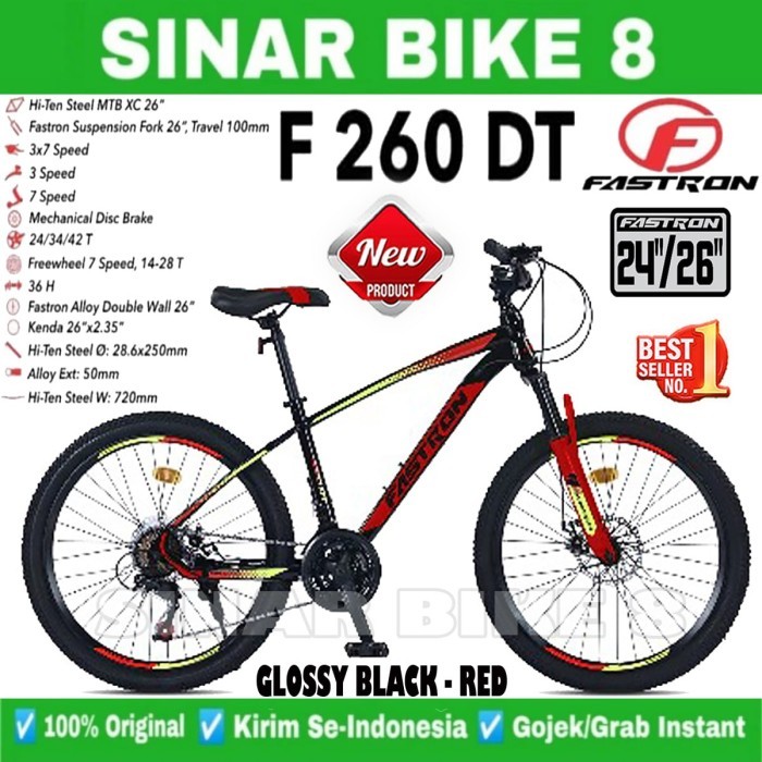 Sepeda Gunung Ukuran 24 26 Inch MTB FASTRON F 260 DT Rem Cakram Remaja Dewasa