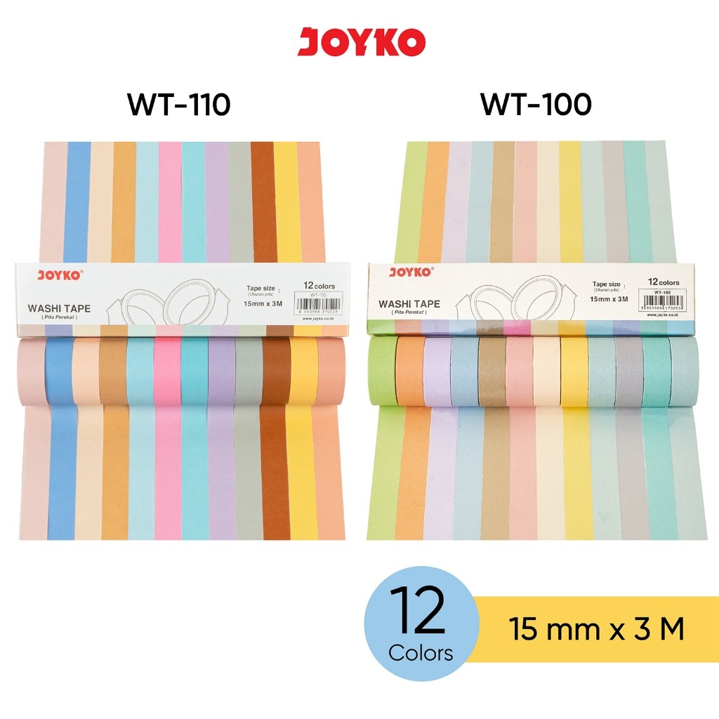 

Washi Tape Pita Perekat Selotip Kertas Warna Joyko WT-100~110 15 mm x 3 M