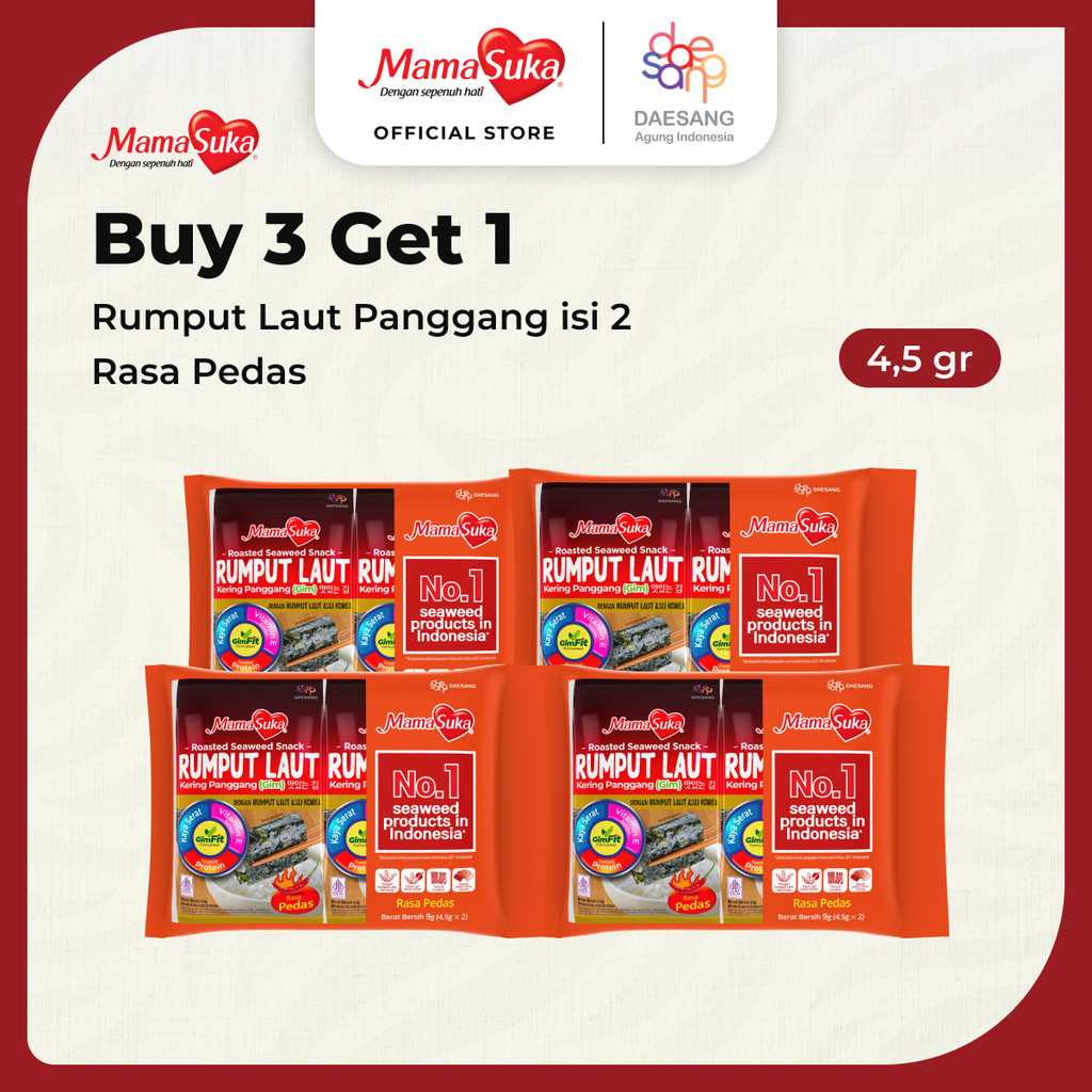 

Buy 3 Get 1 MamaSuka - Rumput Laut Panggang Pedas Isi 2