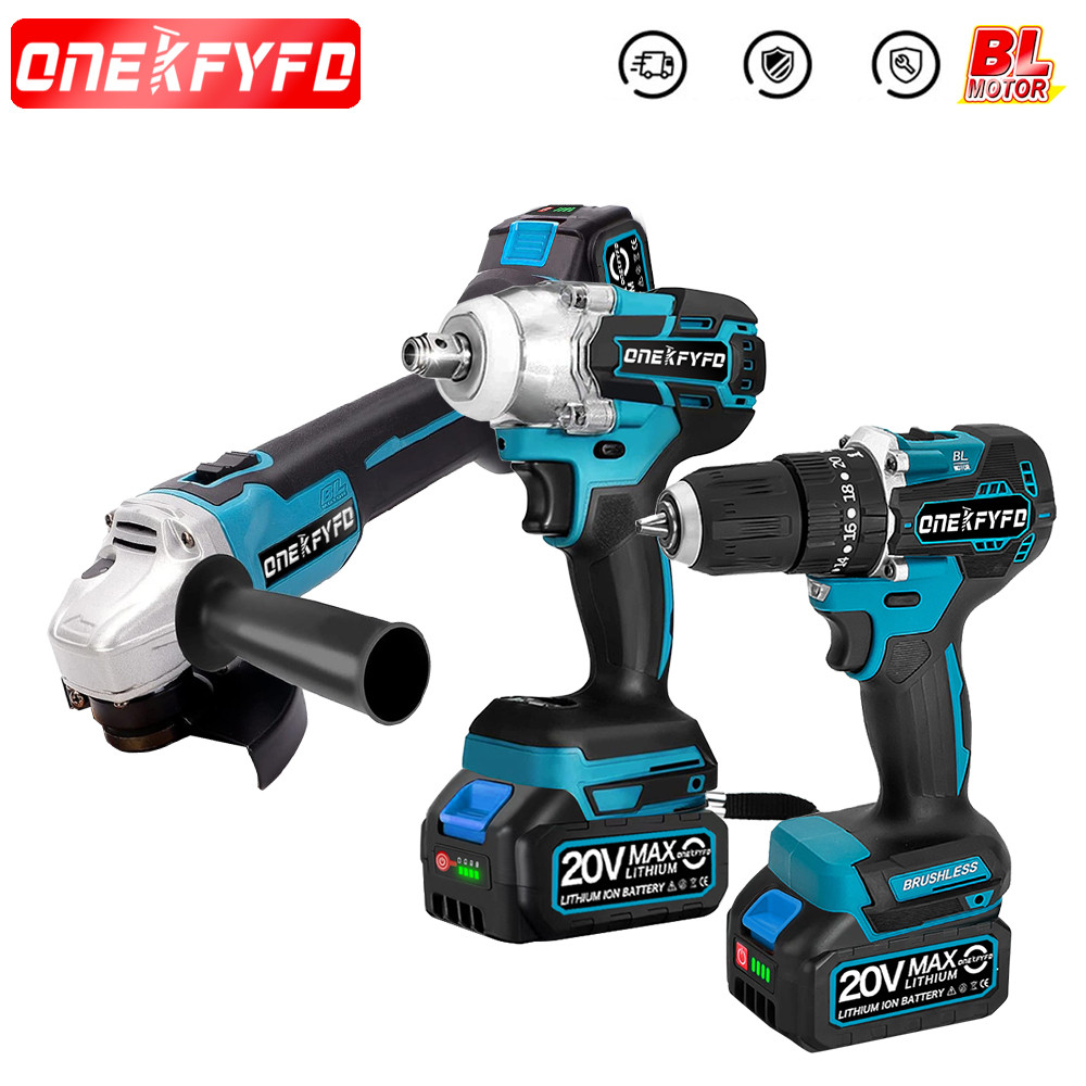 3Pcs Brushless Tools Set Cordless Electric Wrench +125mm Angle Grinder Polishing Grinding +Electric 