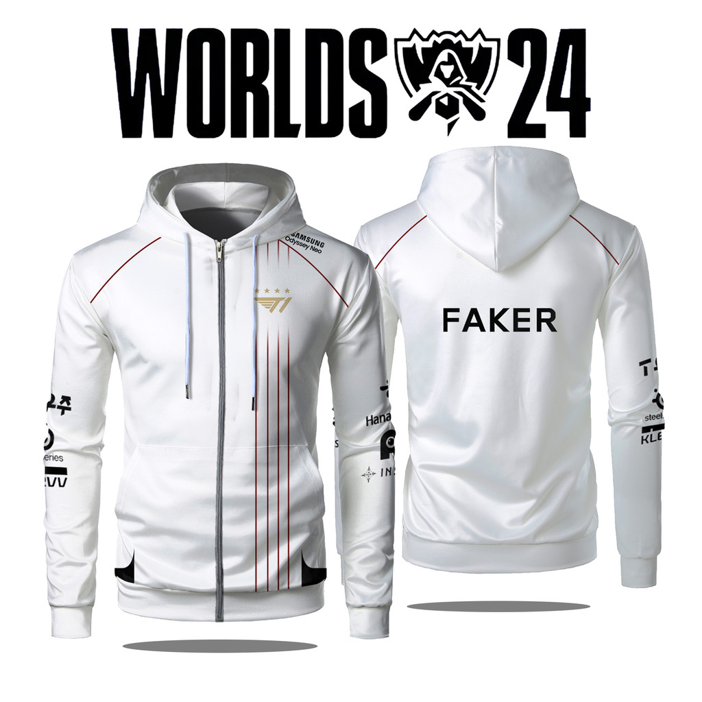 2024 New T1 Esports Team Uniform Zip Up Hooe League Of Legends World Finals Jersey Hoody Faker Fan M