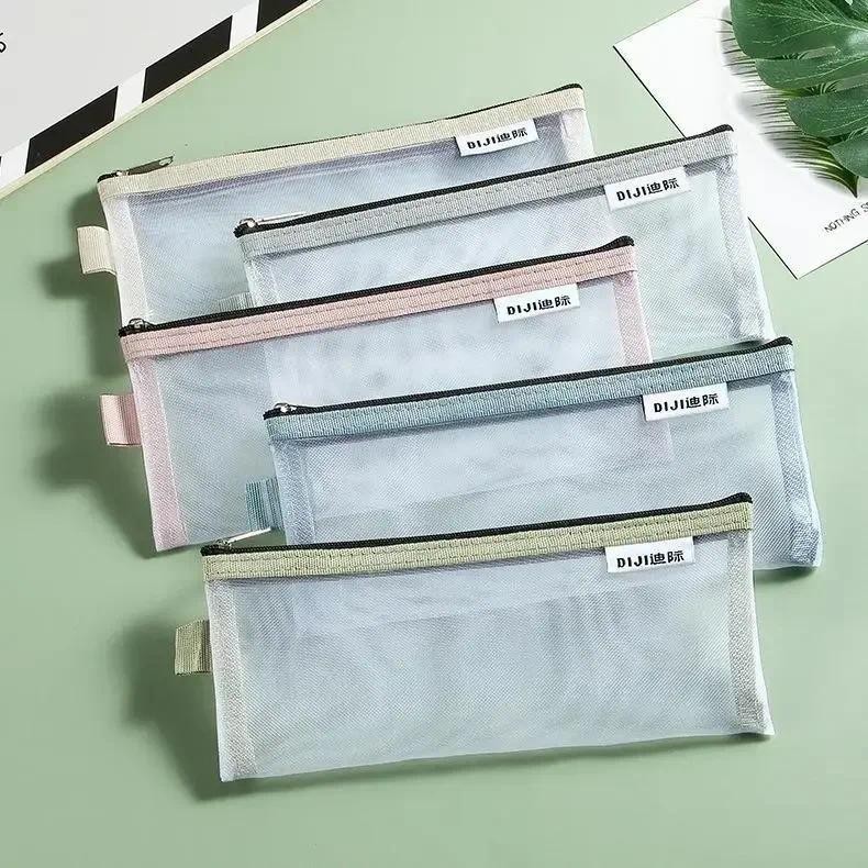 

1 Pc Simplicity Style Pencil Case for Kids Boy Girl Solid Color Gauze Pencil Bag Student Stationery Storage Bag School Supplies