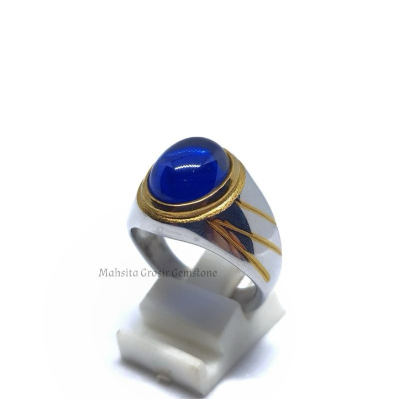 Batu cincin permata Blue king safire Super mewah