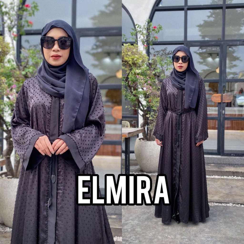 Abaya Hitam Silky Motif Gamis Simpel Elegan Dress Wanita Muslim  - ELMIRA