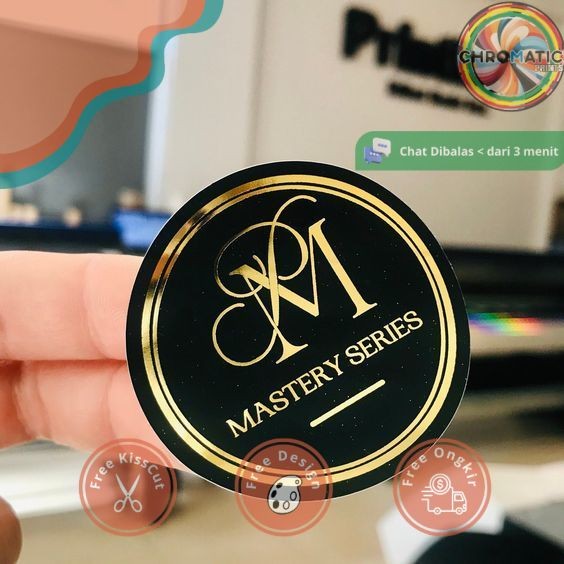 

chromatic SBGS 7-10 Print Cetak Custom Sticker Label Gold Stiker Logo Olshop Makanan Minuman