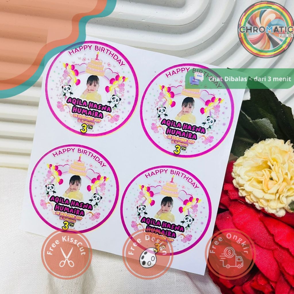 

chromatic 2-4 Vinyl Stiker Ulang Tahun Sticker Label Undang Happy Birthday Uk.Kecil Free Design