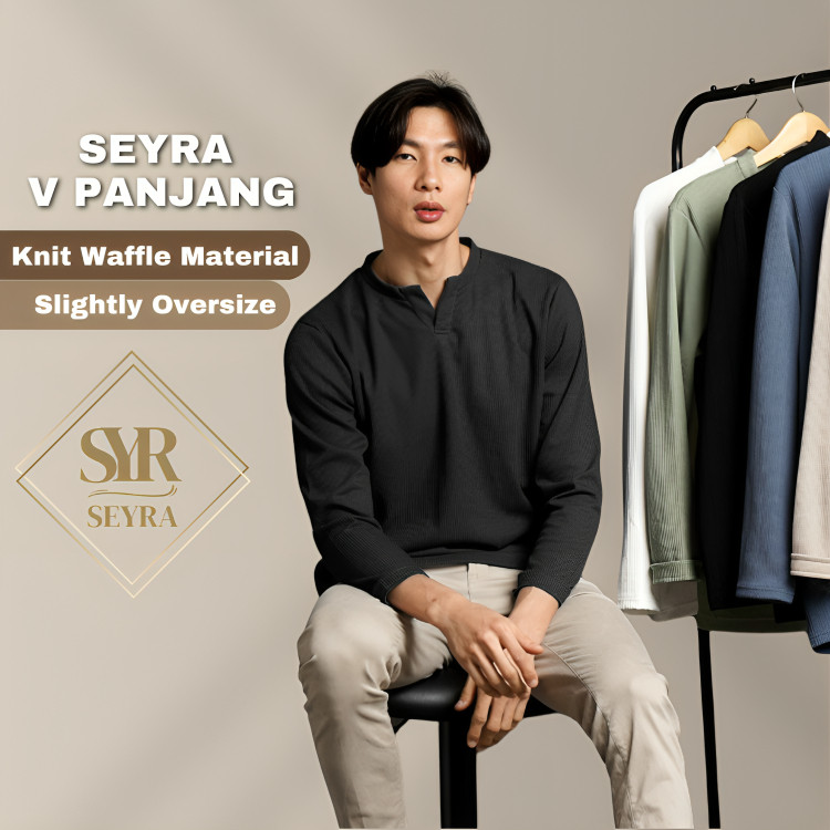 [FLASH SALE] Seyra - Longsleeve tshirt lengan panjang pria kerah v neck bahan uniqlo waffle knit