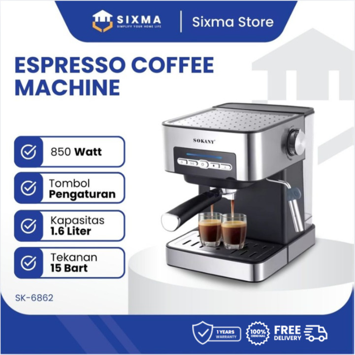 Mesin Kopi Espresso Coffee Maker Espresso 1.6 Liter Sixma SK-6862