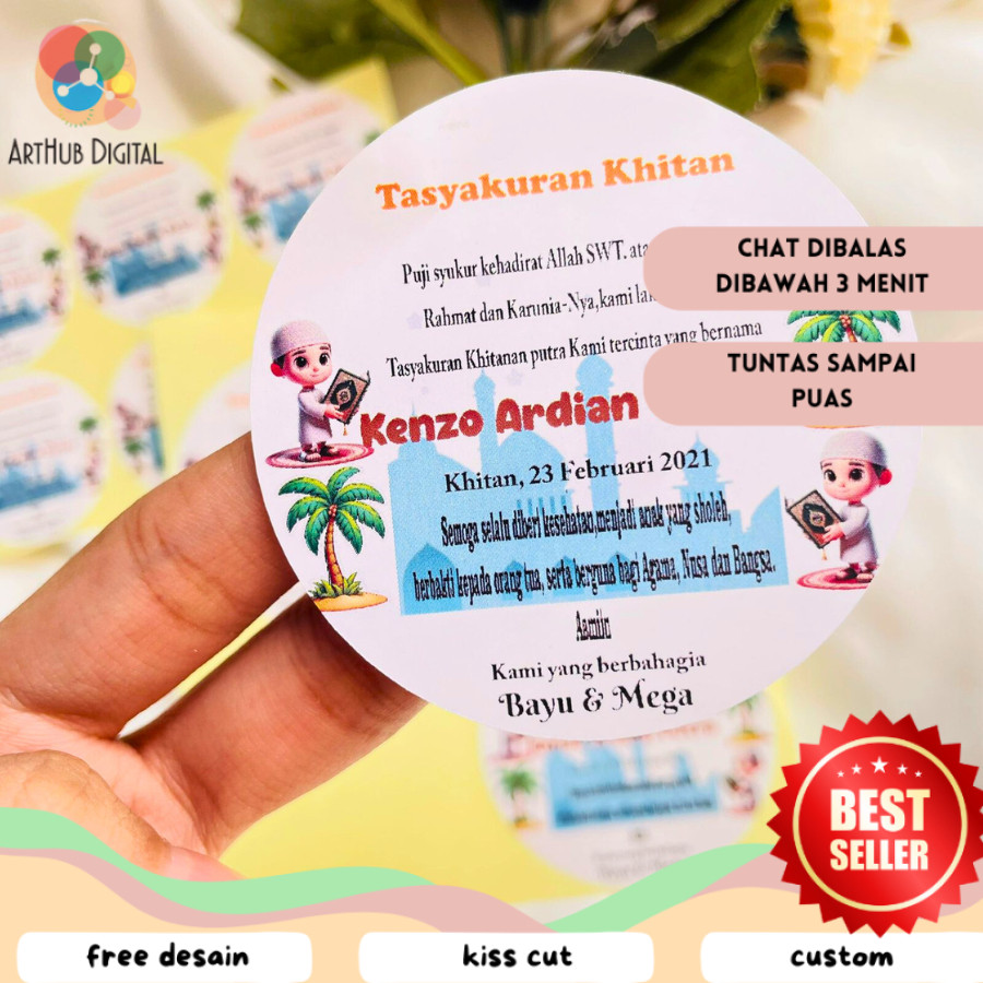 

AHD 2-6 threemind stiker tasyakuran khitanan bahan chromo free desain cetak a3 kiss cut
