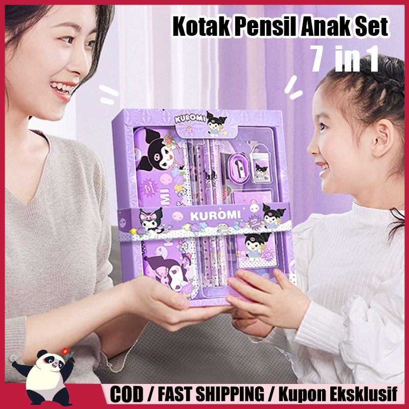 

7 in 1 Kotak Pensil Anak Set Stationery Untuk Hadiah Anak Sekolah / Alat Tulis Set Kotak Pensil Karakter Murah Lucu