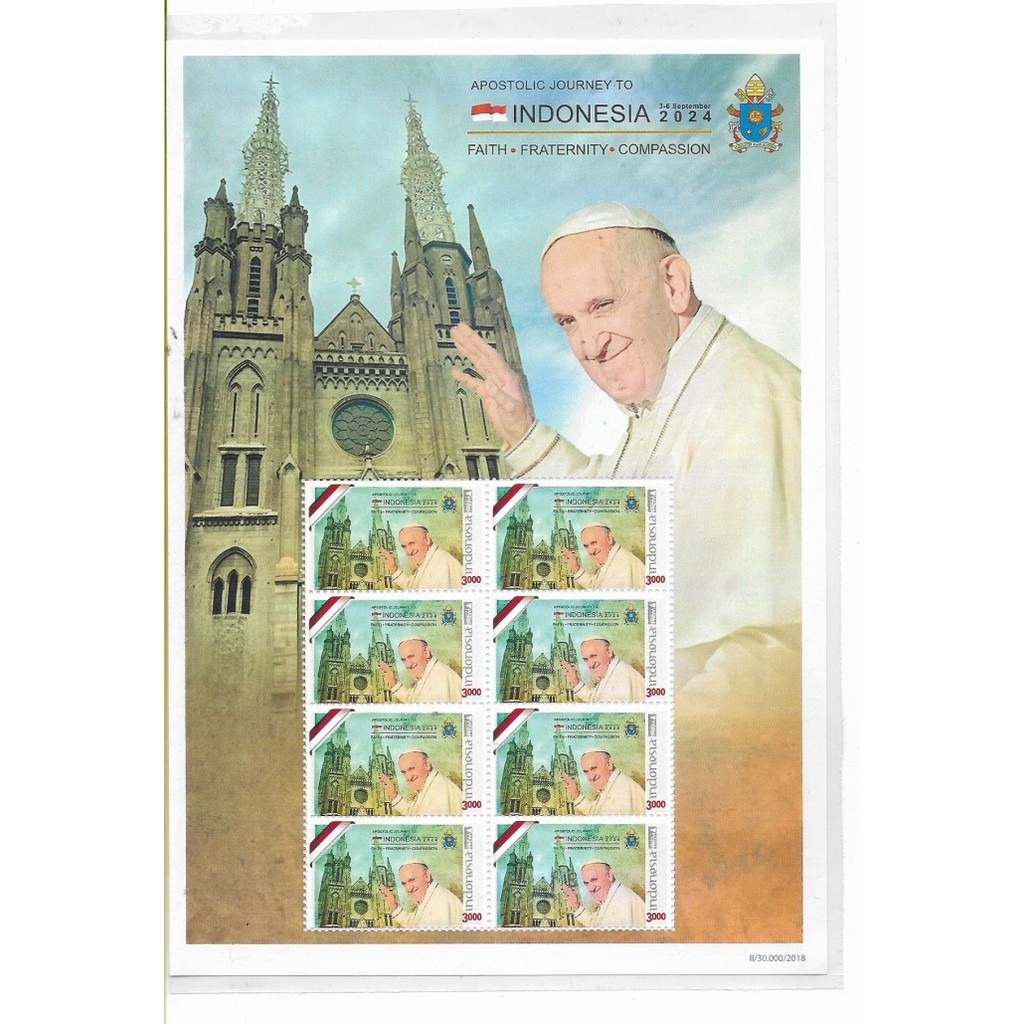 

PERANGKO MINI SHEET APOSTOLIC JOURNEY 2024 POPE FRANCIS VERSI STRIP BENDERA MERAH PUTIH