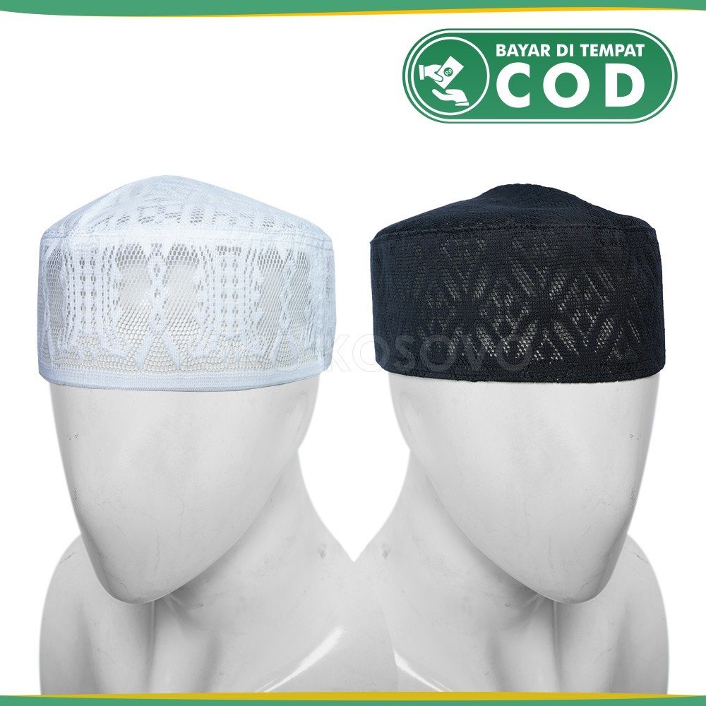 Peci Haji JARING Polos Kopiah Bulat Sholat Santri Pria Dewasa Anak Laki Hitam Putih Kopyah Pendek Mu