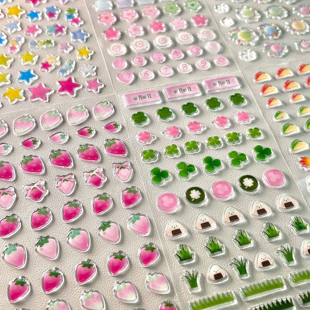 

Wakawaka 3D Stickers Journal Stickers Clover Strawberry Fireworks Decorative Stickers for Phone Cases DIY Craft Supplies